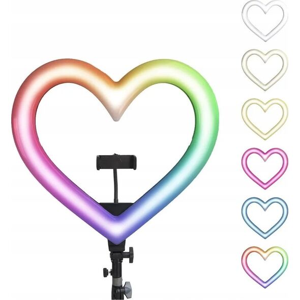 Lampa pierścieniowa OEM Lampa LED Ring / Heart Stream RGB pierścieniowa 10 cali FULL COLOR z uchwytem na telefon + statyw JM26-10