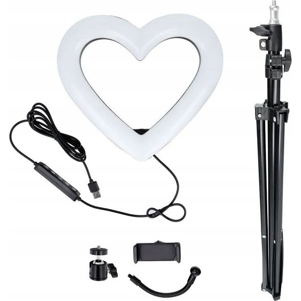 Lampa pierścieniowa OEM Lampa LED Ring / Heart Stream RGB pierścieniowa 10 cali FULL COLOR z uchwytem na telefon + statyw JM26-10