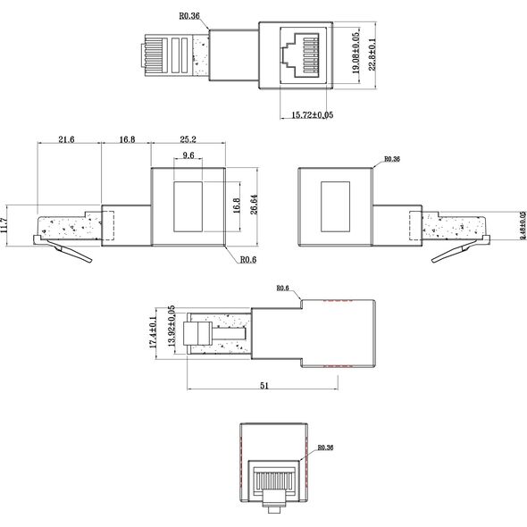 InLine InLine® patch cord adapter Cat.6A, RJ45 plug / socket, angled 90° downwards