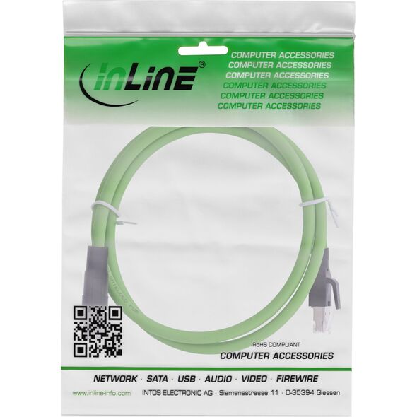 InLine InLine® Industrial network cable, M12 8-pin X-coded to RJ45 plug, Cat.6A PUR 10m