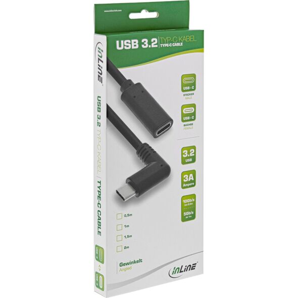 InLine InLine® USB 3.2 Cable, Type C male angled to female, black, 0.5m