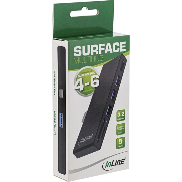 Canyon InLine® MultiHub, Surface Pro 4/5/6, 3-Port USB 3.2 Type-A female, HDMI 4K, Cardreader, black