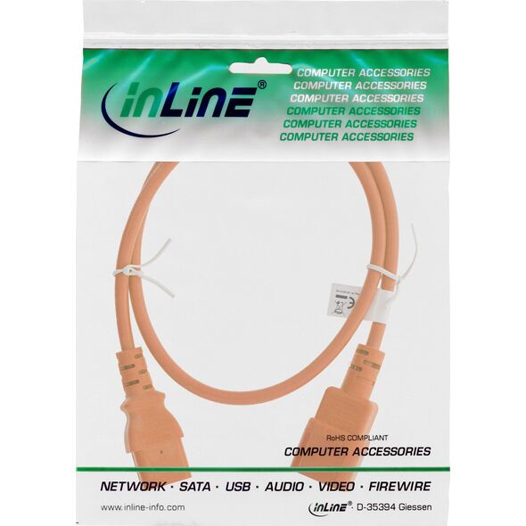 Kabel zasilający InLine InLine® Power cable extension, C13 to C14, orange, 0.5m