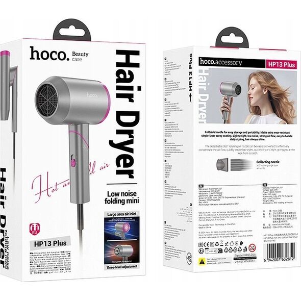 Suszarka Hoco HOCO suszarka do włosów z ciepłym i zimnym powietrzem składana HP13 Plus czerwony róż