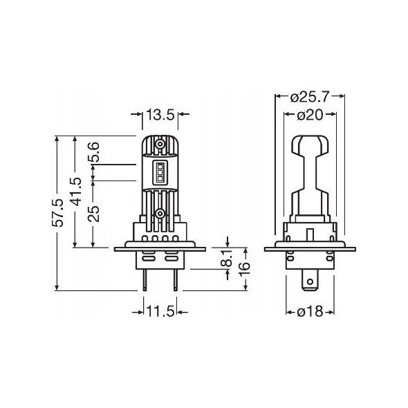 Car bulbs OSRAM LED, H7/H18, 16W, 12V, PX26D, 2 pcs