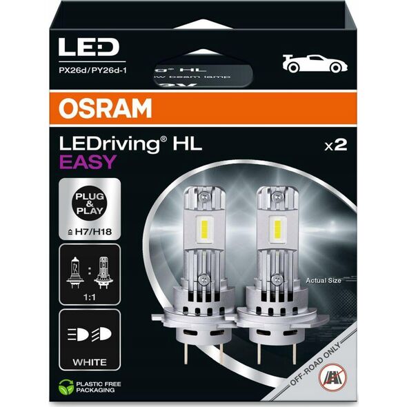 Car bulbs OSRAM LED, H7/H18, 16W, 12V, PX26D, 2 pcs