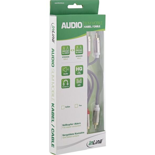 InLine InLine® Slim Audio cable 2x RCA M/M, Stereo, 1m