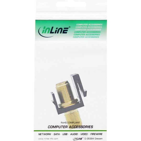 InLine Keystone installation adapter, connection coupling for satellite cable, 2x F-sockets, white