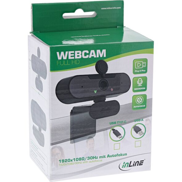 Kamera internetowa InLine InLine® Webcam FullHD 1920x1080/30Hz with autofocus, USB Type-C connection cable
