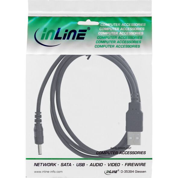 InLine InLine® USB DC power adapter cable, USB A male plug to DC plug 3.5x1.35mm, black, 3m