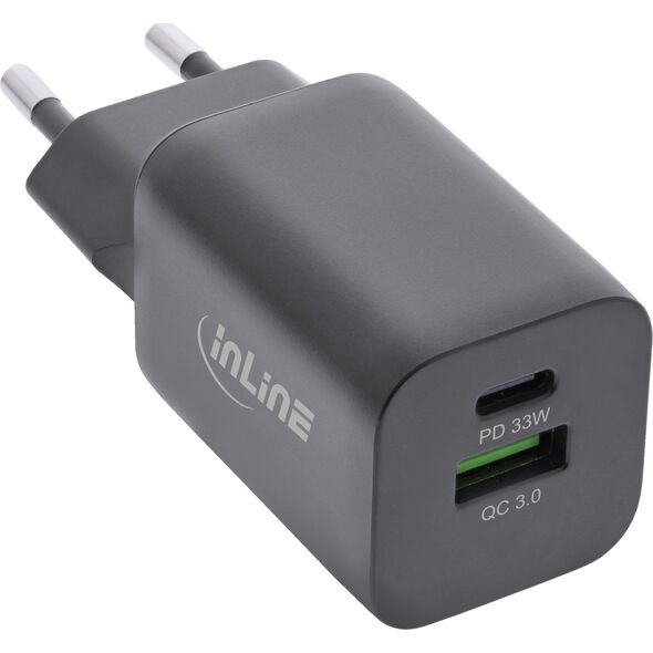 InLine InLine® USB power supply, charger, USB-A + USB Type-C, 33W, Power Delivery + Quick Charge
