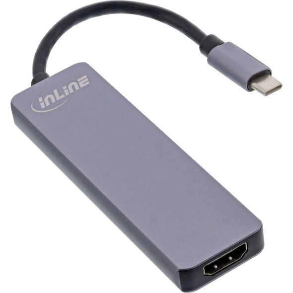 InLine InLine® Multifunctional hub USB 3.2 Gen.1, 2x USB-A 5Gbps + HDMI 4K/30Hz + card reader, aluminium, grey