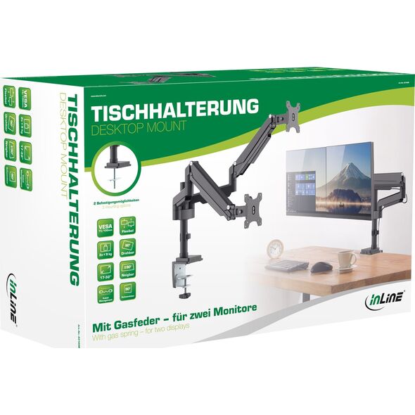 InLine InLine® Desktop Mount with Lifter movable for two Displays up to 82cm 32" max. 9kg
