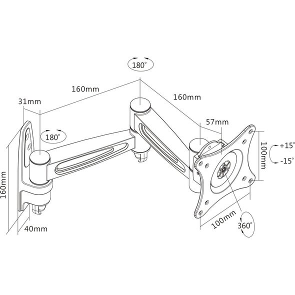 InLine InLine® Wall Bracket for TFT up to 68cm 27" max. 15kg two-piece arm