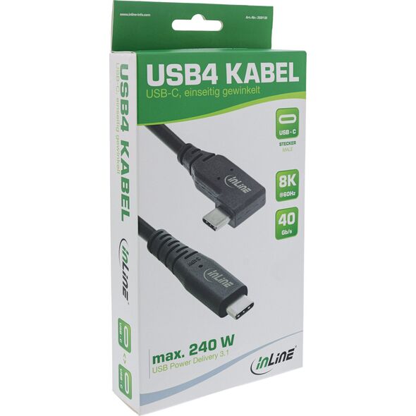 InLine InLine® USB4 cable, USB Type-C, one side angled, PD 240W, 8K60Hz, TPE black, 1.5m