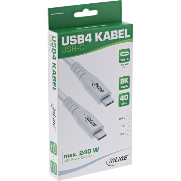InLine InLine® USB4 cable, USB Type-C male/male, PD 240W, 8K60Hz, TPE white, 2m