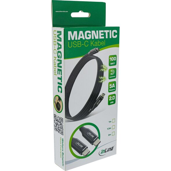 InLine InLine® Magnetic USB-C cable, USB-C male/male, 100W, black, 1.5m