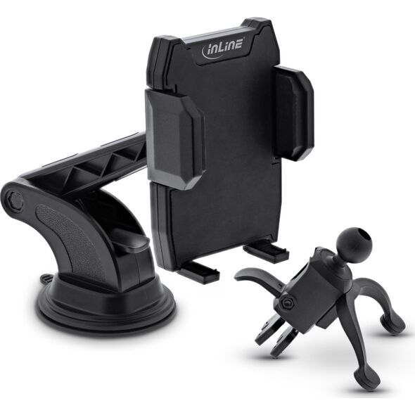 InLine InLine® Smartphone Windshield Car holder with suction cup or for ventilation grille, ONE CLICK EASY II, universal
