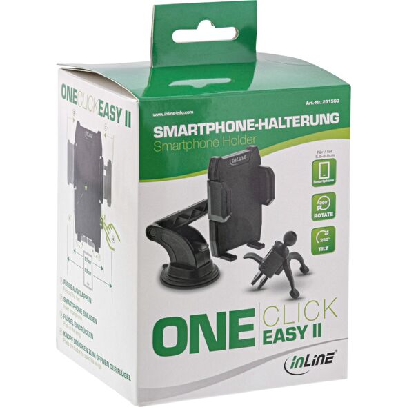 InLine InLine® Smartphone Windshield Car holder with suction cup or for ventilation grille, ONE CLICK EASY II, universal