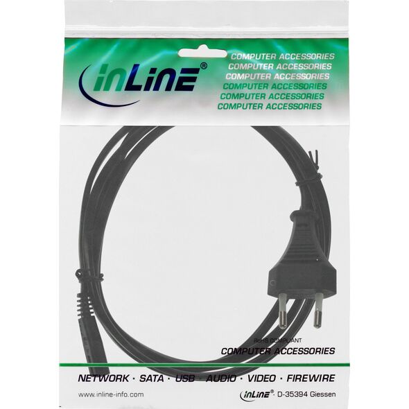 Kabel zasilający InLine Inline® power cable, Italy CEE7/16 plug to Euro 8 C7 plug, black, 1.8m