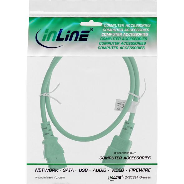 Kabel zasilający InLine InLine® Power cable extension, C13 to C14, green, 0.75m