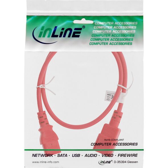 Kabel zasilający InLine InLine® Power cable extension, C13 to C14, red, 2m