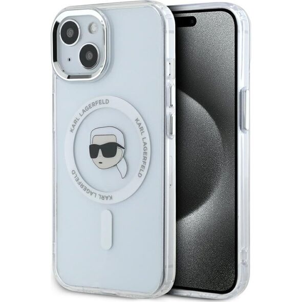 Etui Karl Lagerfeld IML Metal Karl Head   MagSafe do iPhone 15 Plus biały