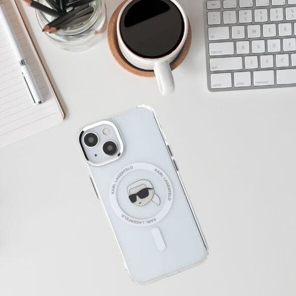 Etui Karl Lagerfeld IML Metal Karl Head   MagSafe do iPhone 15 Plus biały