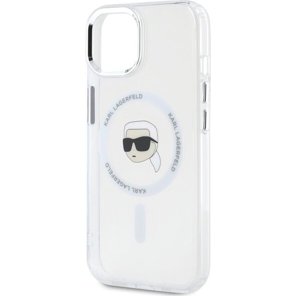 Etui Karl Lagerfeld IML Metal Karl Head   MagSafe do iPhone 15 Plus biały