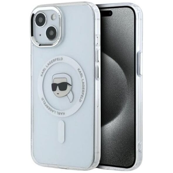 Etui Karl Lagerfeld IML Metal Karl Head   MagSafe do iPhone 15 Plus biały