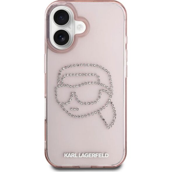 Etui Karl Lagerfeld IML Rhinestones Karl  Head do iPhone 16 różowy