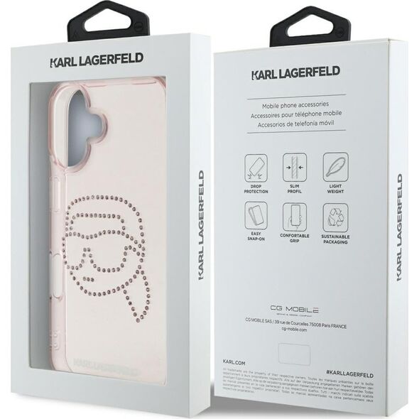 Etui Karl Lagerfeld IML Rhinestones Karl  Head do iPhone 16 różowy