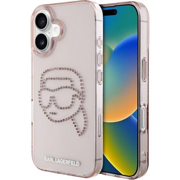Etui Karl Lagerfeld IML Rhinestones Karl  Head do iPhone 16 różowy