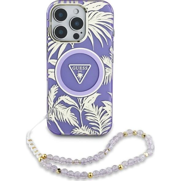 Etui Guess Palm Trees Triangle Pearl      Strap MagSafe do iPhone 16 fioletowy