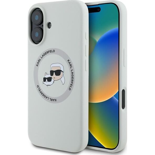 Etui Karl Lagerfeld Silicone Double       Heads And Circle MagSafe do iPhone 16 beżowy
