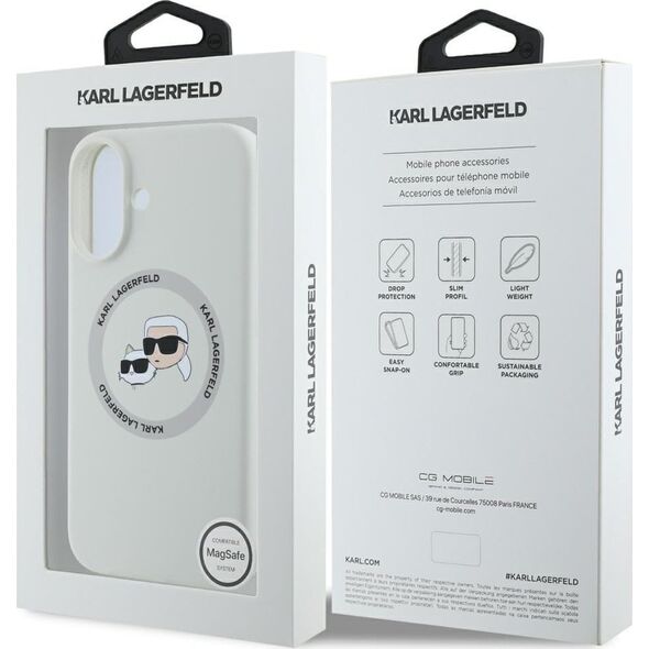 Etui Karl Lagerfeld Silicone Double       Heads And Circle MagSafe do iPhone 16 beżowy