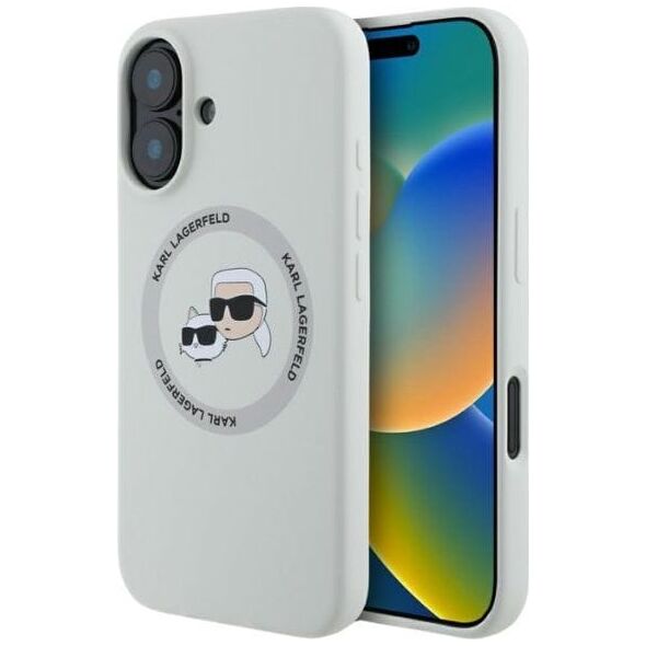 Etui Karl Lagerfeld Silicone Double       Heads And Circle MagSafe do iPhone 16 beżowy
