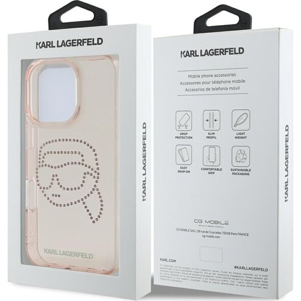 Etui Karl Lagerfeld IML Rhinestones Karl  Head do iPhone 16 Pro różowy