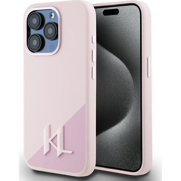 Etui Karl Lagerfeld Silicone Shadow       Metal Initial MagSafe do iPhone 15 Pro różowy