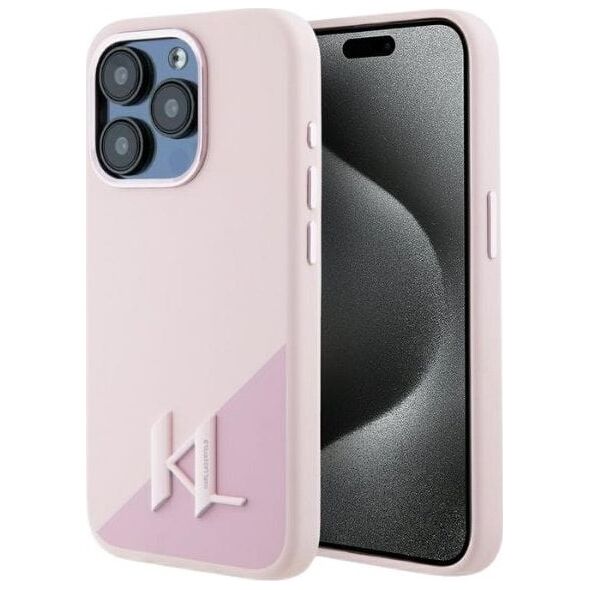 Etui Karl Lagerfeld Silicone Shadow       Metal Initial MagSafe do iPhone 15 Pro różowy