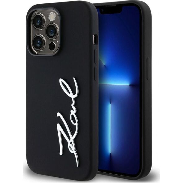 Etui Karl Lagerfeld Silicone Metal        Script Logo do iPhone 14 Pro czarny