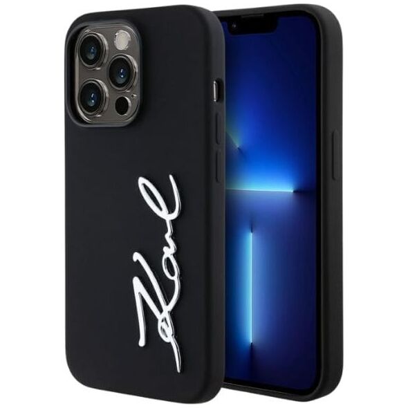 Etui Karl Lagerfeld Silicone Metal        Script Logo do iPhone 14 Pro czarny