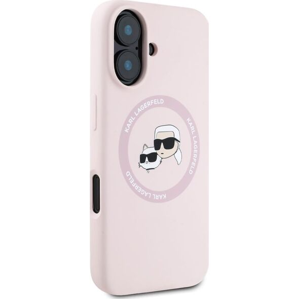 Etui Karl Lagerfeld Silicone Double       Heads And Circle MagSafe do iPhone 16 różowy