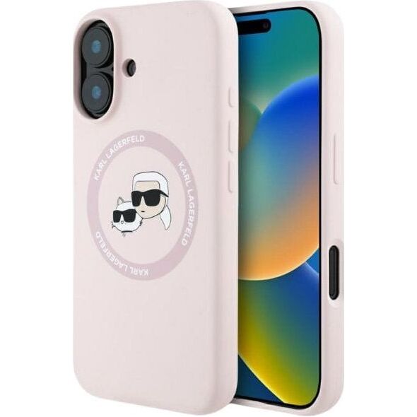 Etui Karl Lagerfeld Silicone Double       Heads And Circle MagSafe do iPhone 16 różowy