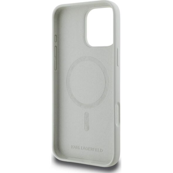 Etui Karl Lagerfeld Silicone Double       Heads And Circle MagSafe do iPhone 16 Pro beżowy
