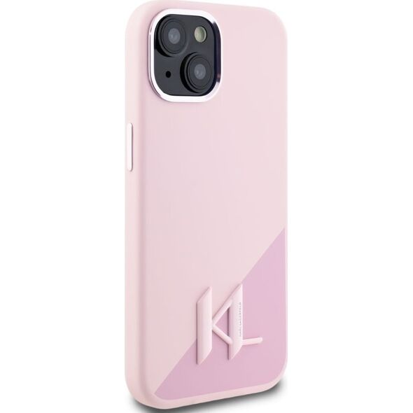 Etui Karl Lagerfeld Silicone Shadow       Metal Initial MagSafe do iPhone 15 różowy