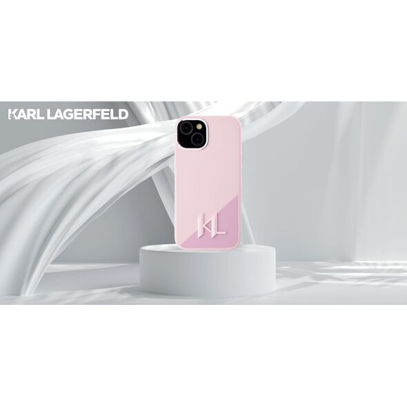 Etui Karl Lagerfeld Silicone Shadow       Metal Initial MagSafe do iPhone 15 różowy