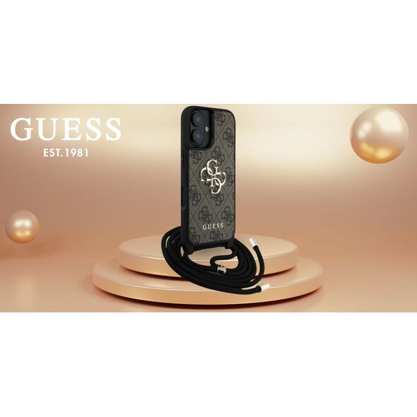 Etui Guess 4G Big Logo Cord Stap          Crossbody do iPhone 16 brązowy
