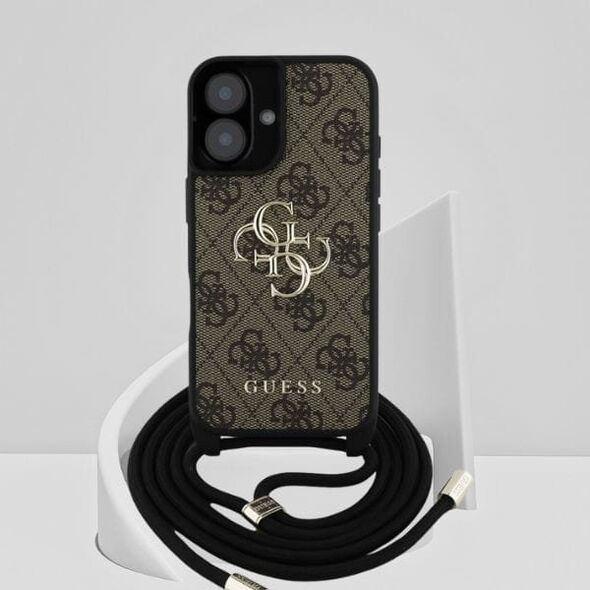 Etui Guess 4G Big Logo Cord Stap          Crossbody do iPhone 16 brązowy