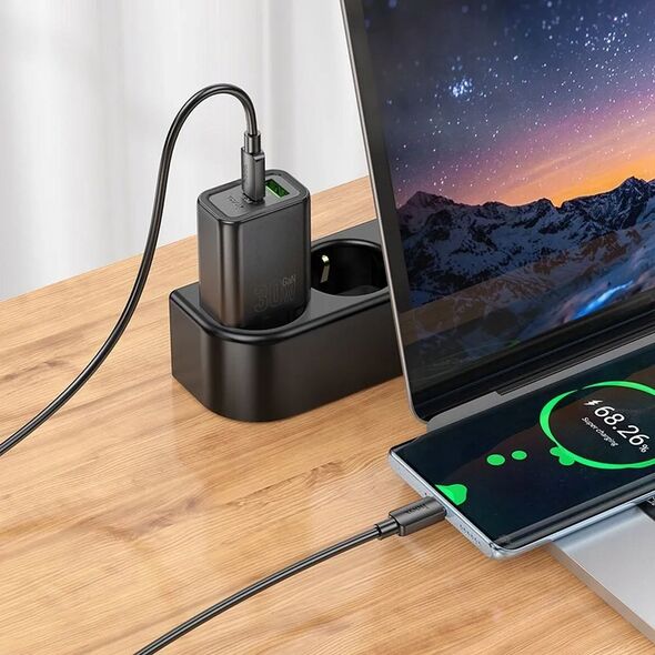 HOCO ładowarka sieciowa USB A + Typ C PD QC3.0 3A 30W N63 czarna